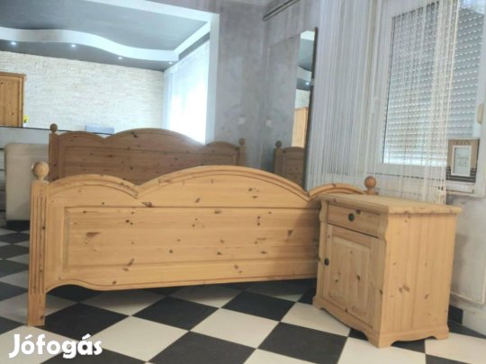 Éjjeliszekrényes franciaágy fenyő 180x200