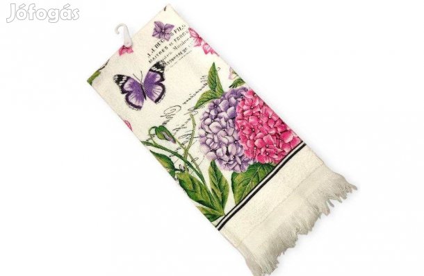 Ekrü pamut konyharuha virágos és pillangós mintával 60x35 cm