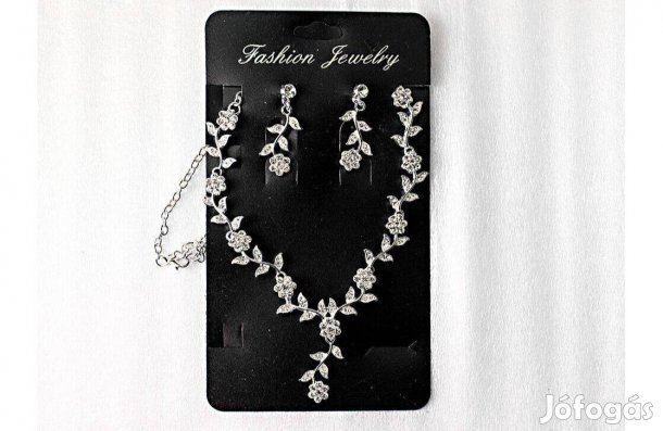 Ékszer szett Ezüst színű Virágos Alkalmi nyaklánc fülbevalóval