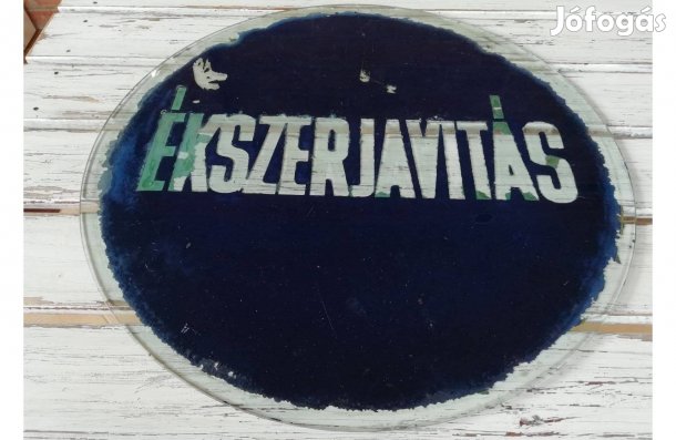 Ékszerész üvegtábla, kopottas kör tábla a 20. század közepéről