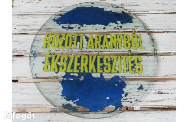 Ékszerjavítás feliratú üvegtábla a 20. század közepéről, szép patinás