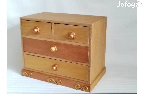 Ékszertartó fa doboz, fiókos tároló