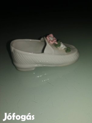 Ékszertartó mini virágos porcelán cipő 