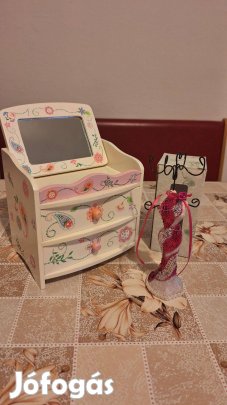 Ékszertartó tükrös fiókos + álló ékszertartó