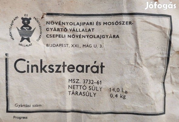 Eladó 14 kg bontatlan fehér Cinksztearát Cink Sztearát por