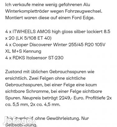 Eladó 20 colos Alufelnit garnitúra téli gumival szerelve! 
