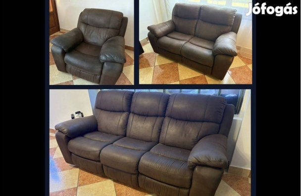 Eladó 3-2-1 bőr ülőgarnitúra kényelmes, dönthető funkcióval