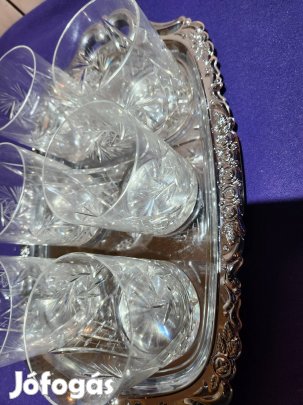 Eladó 6db.os kristály pohár tálcával!