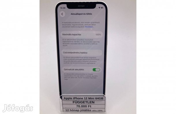 Eladó Apple iphone 12 Mini 64GB fehér / 12 hónap jótállás