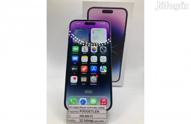 Eladó Apple iphone 14 Pro Max 128GB Purple / 12 hó jótállás