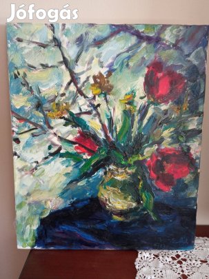 Eladó Baráth Pál (1950- )Tulipánok 1983 vászon olajfestménye