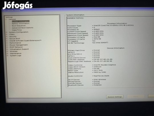 Eladó Dell Latitude 5470 laptop (SSD, RAM, Akkumlátor, töltő nélkül)