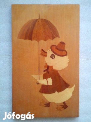 Eladó Fa intarziás falikép "Kalapos Kiskacsa ErnyÓVEL"