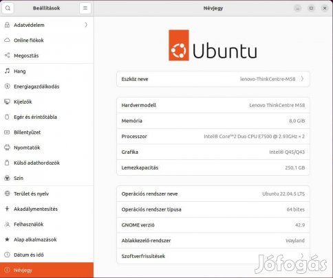 Eladó Lenovo Think Centre M58 8GB/2.7GHz/250GB
