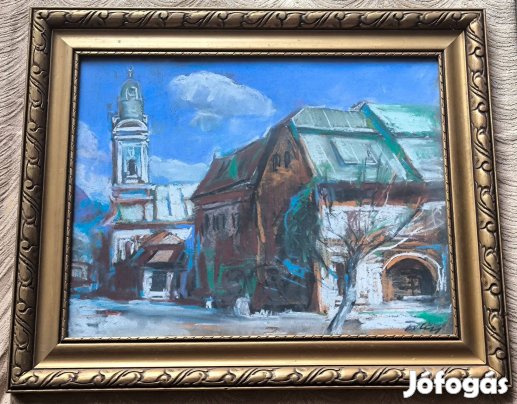 Eladó Nagybánya - Utcarészlet a református templommal, szignózott