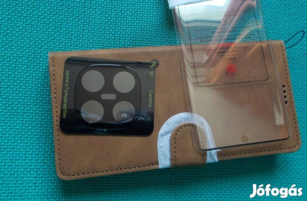 Eladó Redmi Note 14 Pro 5G-hez Barna flip tok+üvegfólia+kameravédő