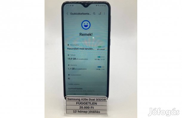 Eladó Samsung A20e 3/32GB kék / 12 hó jótállás