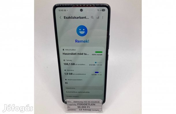 Eladó Samsung A53 5G 6/128GB / 12 hó jótállás