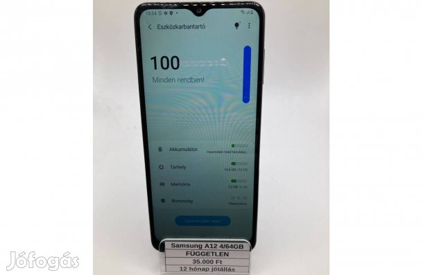 Eladó Samsung Galaxy A12 4/64GB fekete / 12 hónap jótállás