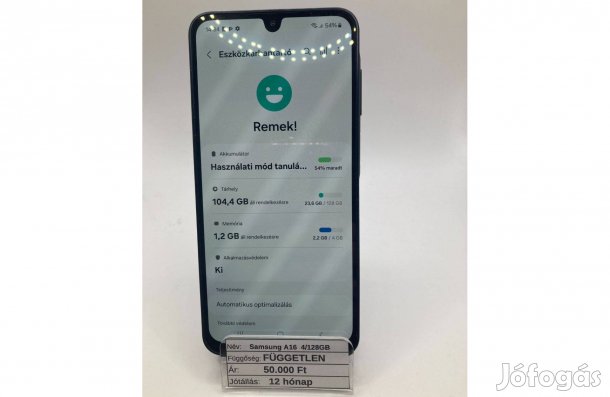 Eladó Samsung Galaxy A16 4/128GB fekete / 12 hó jótállás