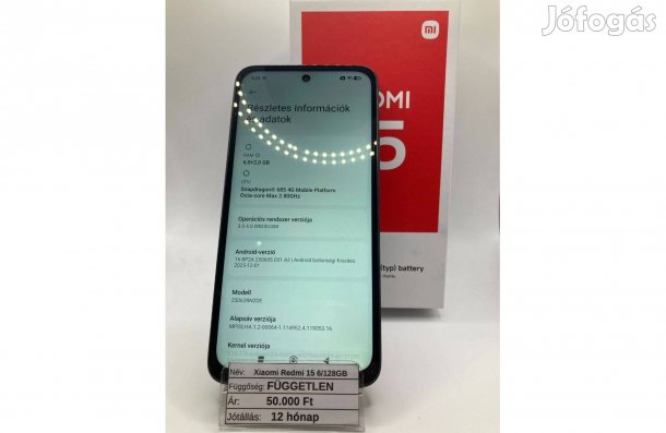 Eladó Xiaomi Redmi 15 6/128GB fekete / 12 hó jótállás
