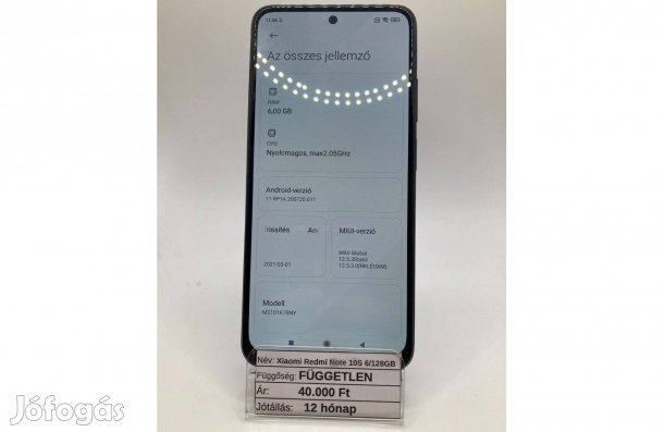 Eladó Xiaomi Redmi Note 10S 6/128GB Acél szürke / 12 hó jótállás
