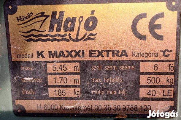 Eladó: K-Maxxi Extra 5.45 + Yamaha 8 LE 2T