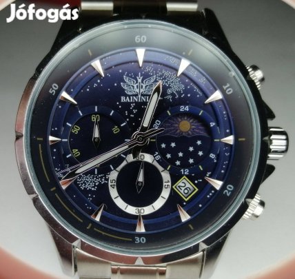 Eladó ! 1db Baininlinl Kronografos,Hold fázisú, Kék számlapu Ff. óra !