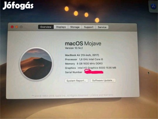 Eladó egy megkímélt állapotú Macbook Air (13", 2017) laptop.
