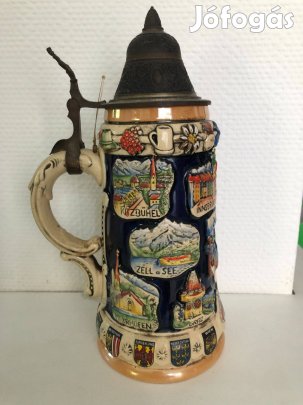 Eladó egy ón fedeles kézzel festett majolika díszkorsó (King)