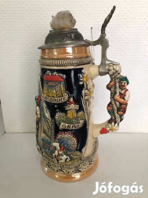 Eladó egy ón fedeles kézzel festett majolika díszkorsó (King)