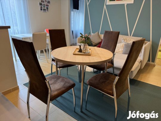 Eladó egyedi kör alakú étkező asztal és 4 db szék