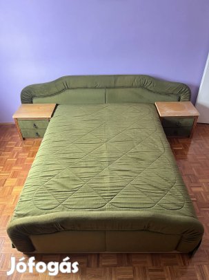 Eladó franciaágy 140x200 (240x200) cm - sötétzöld, ágyneműtartós,