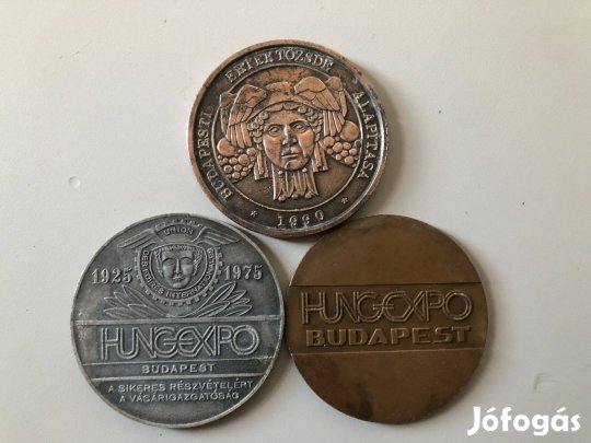 Eladó három darab bronz emlékérem