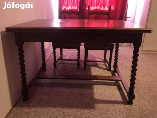 Eladó kihúzható koloniál étkezőasztal 6 székkel