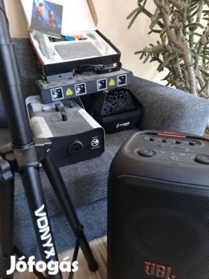 Eladó lézer, robotlámpa, füstgép, mikrofonok