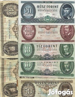Eladó nyolc darabos forint papírpénz gyűjtemény