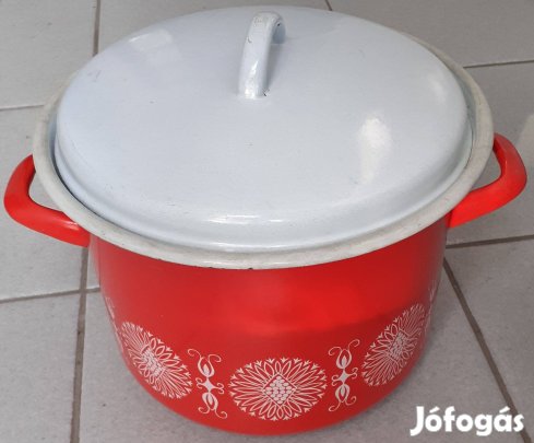 Eladó piros zománc lábos, 9,5 Literes, fedővel