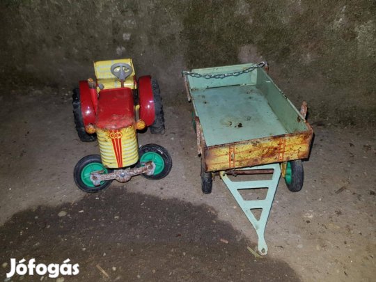 Eladó régi retro Kdn fém játék traktor pótkocsival