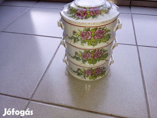 Eladó régi virágos porcelán ételhordó
