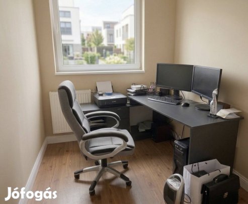 Eladó stílusos, sötétszürke ,,L" alakú sarok-íróasztal tárolóval