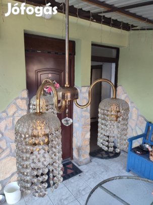 Eladó szép állapotú, arany színű kristály csillár, 3 égős kivitelben.