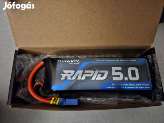 Eladó új Turnigy Rapid 4S 5000mAh 14.8V 100C Lipo Battery EC5