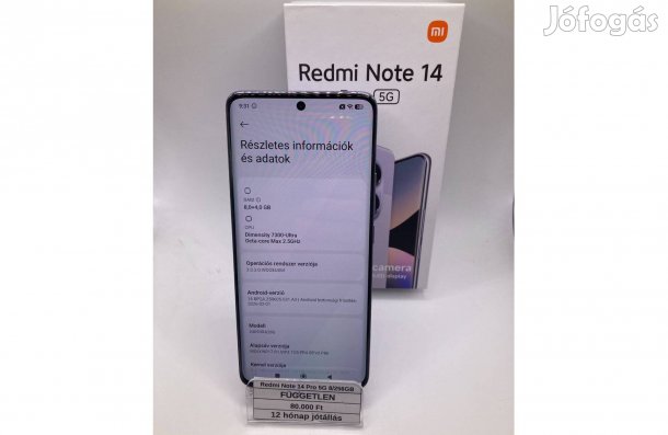 Eladó újszerű Redmi Note 14 Pro 5G 8/256GB levendula / 12 hónap jótáll