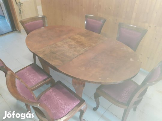 Eladóantik étkezőasztal 6székkel