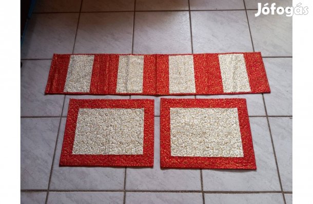 Elegáns Asztali futó és 2 db tányéralátét szett , arany-bordó - Új