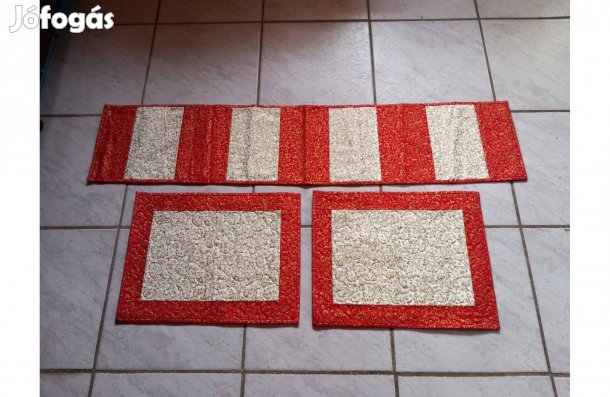 Elegáns Asztali futó és 2 db tányéralátét szett , arany-bordó - Új