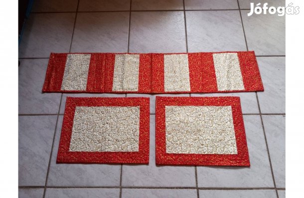 Elegáns Asztali futó és 2 db tányéralátét szett , arany-bordó - Új