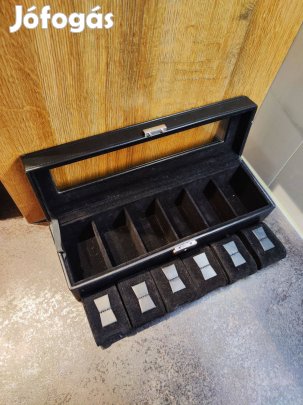 Elegáns Fekete Bőr Óratartó Doboz - 6 férőhelyes