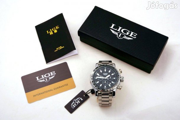 Elegáns Lige kronográf fém karóra nagy méret: 45 mm
